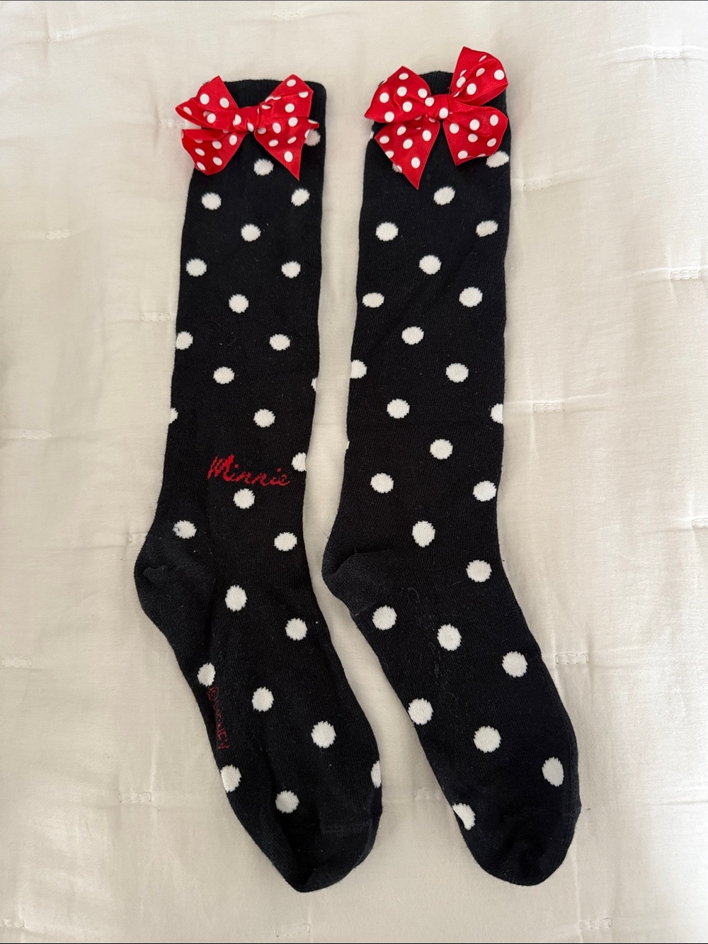 Minnie Mouse Black & White Polka Dot High Socks with Red Bow
